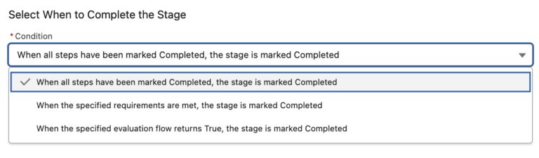 Salesforce Flow Approval Processes: Winter ’26 Updates and Guide 5 select when to complete the stage