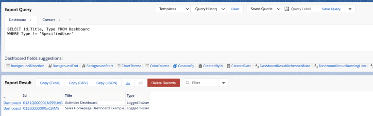 What Are Salesforce Dynamic Dashboards and How to Create Them? 6 Export-Query-dashboard