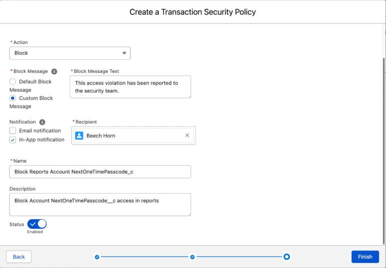 How Salesforce Canary Records Detect Security Threats 3 create a transection security policie
